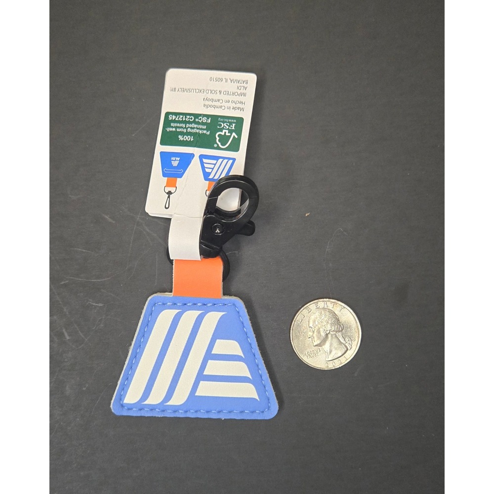 Aldi Quarter Holder Keychain Blue Orange Grocery Cart Coin Keeper NWT